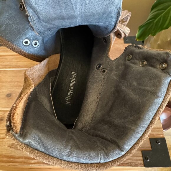 Jeffrey Campbell Tan Genuine Suede Leather Hiking Lug Sole Platform Wedge Boots - Picture 12 of 14